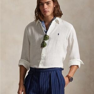 Ralph Lauren Classic Fit Linen Blend Button Up Shirt Cream Lightweight 2XL